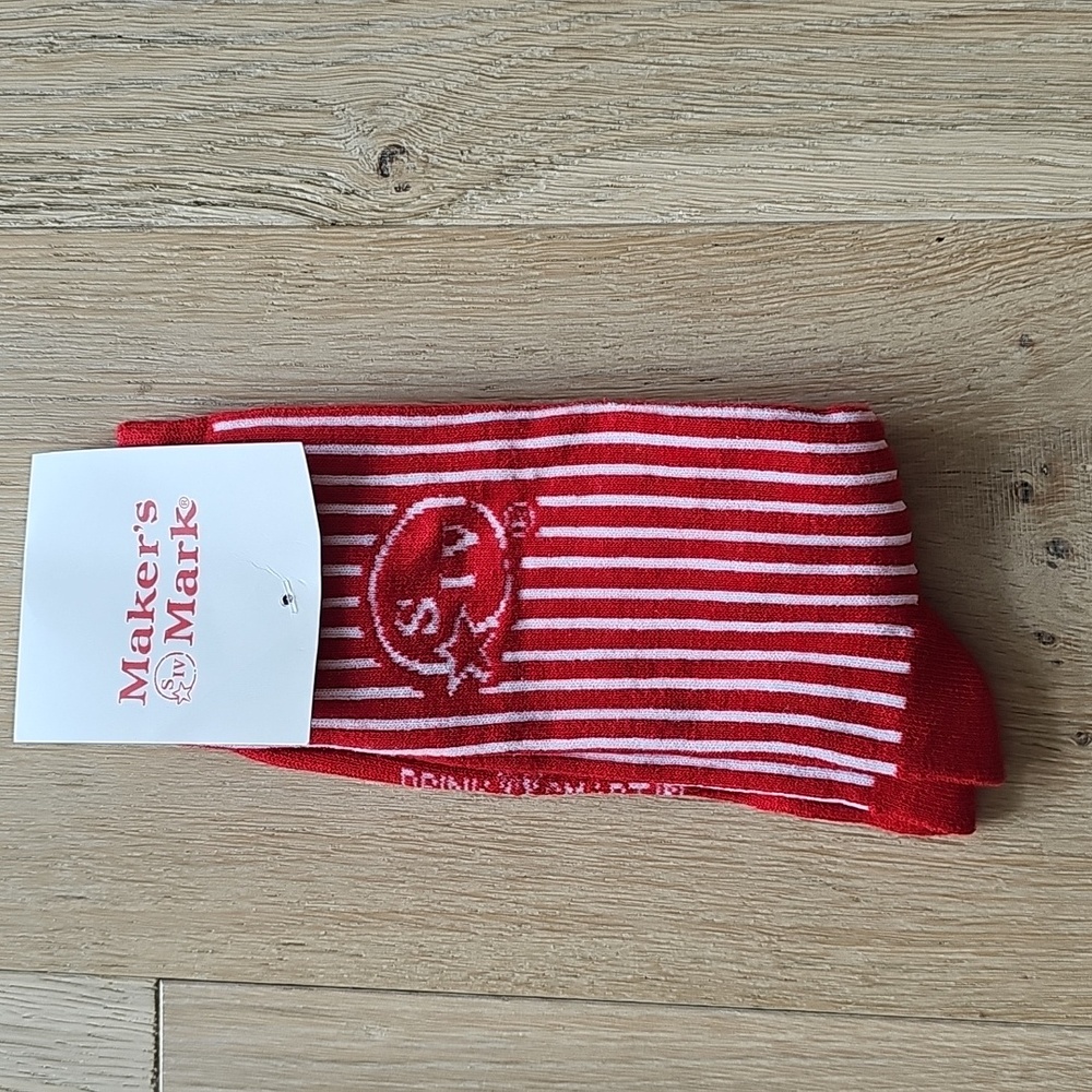 NWT RARE Makers Mark Whiskey Red And White Stripped Socks